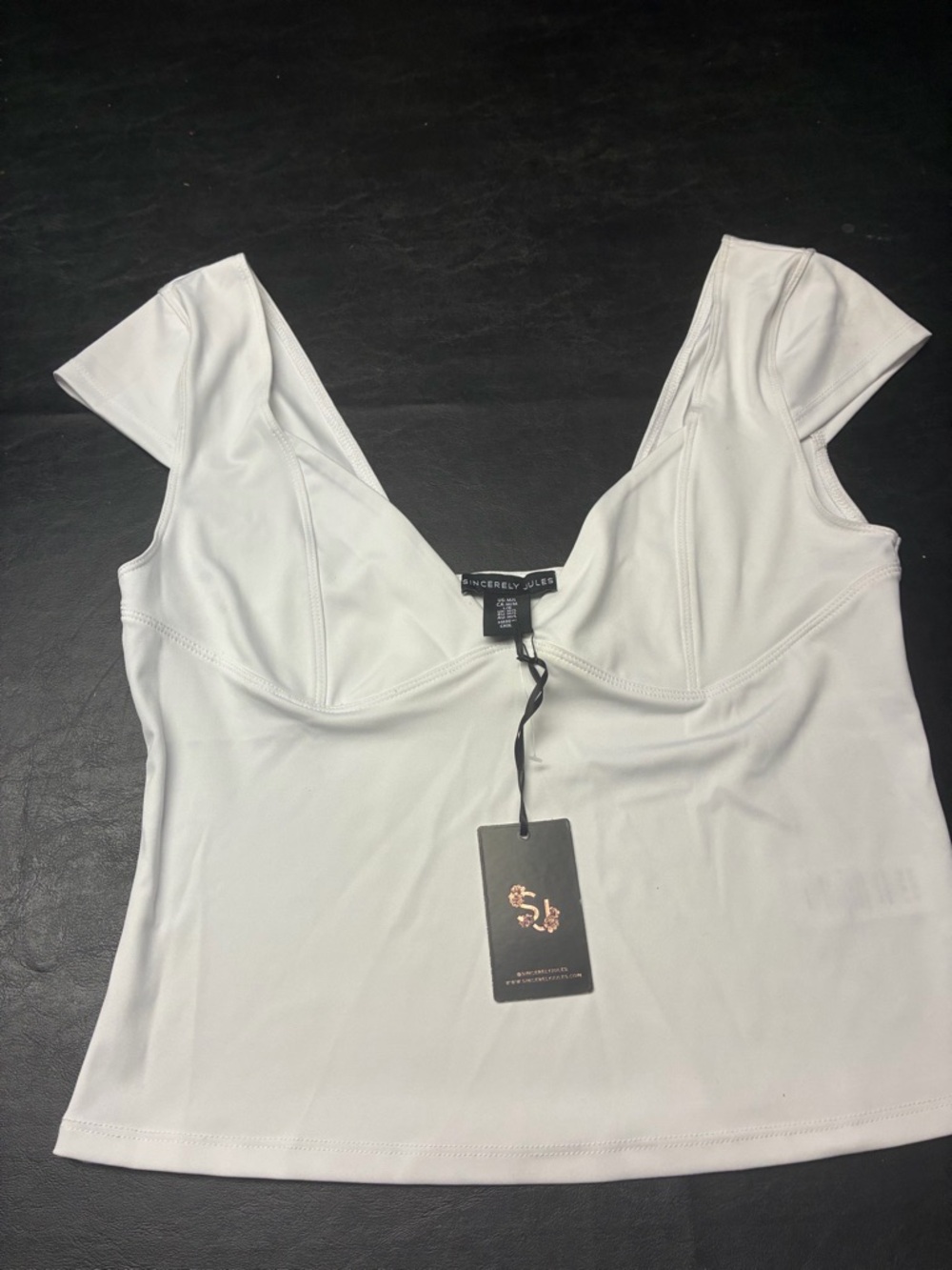 Sincerely Jules White Cap-Sleeve Fitted Crop Top